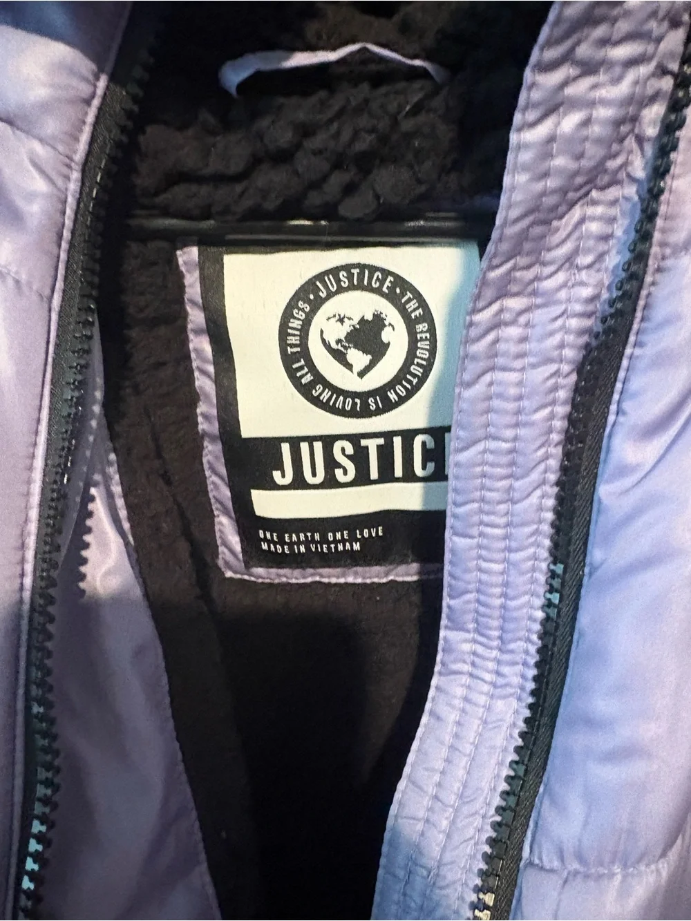 Justice Lavender Quilted Puffer Jacket with Hood